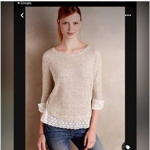 Anthropologie Sweater With Lace Details Coastal Grandma